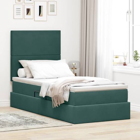 vidaXL Letto con contenitore LED e materasso Verde Scuro 90 x 190 cm