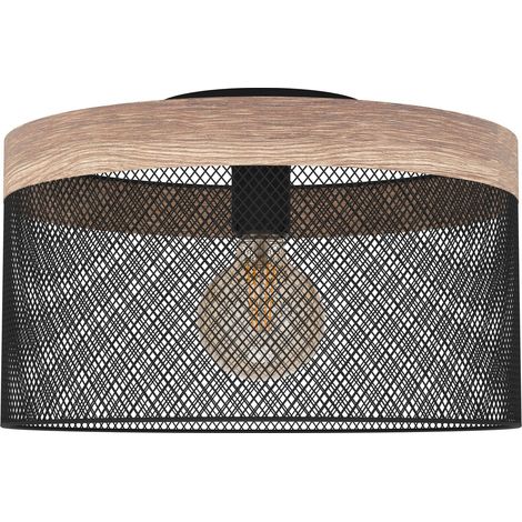 EGLO Deckenlampe Klinsdale, Deckenleuchte mit Draht-Lampenschirm, Wohnzimmerlampe aus Metall in Schwarz und Holz in Nussbaum, Deckenbeleuchtung mit E27 Fassung