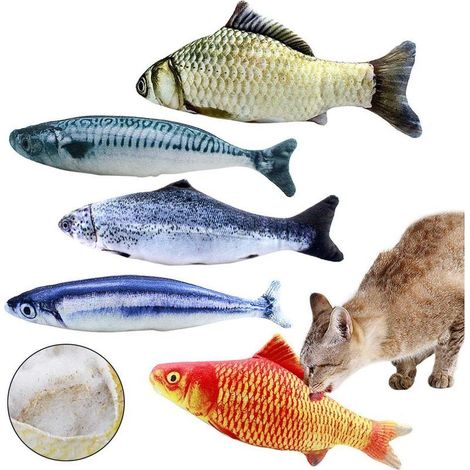 5PCS Cataire Jouets Poisson, 20CM Cataire Chat Jouets, Cataire Poisson, Simulation en Peluche Poissons, Poisson en Peluche, Interactif Chat Oreiller, Chat Jouet en Peluche pour Chaton Kitty (1/5)