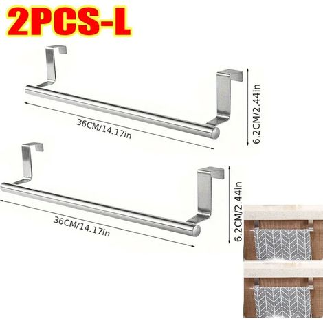 (2PCS-L) Porte-serviettes de cuisine en acier inoxydable, support pour serviettes de salle de bain, étagère murale/de porte/de placard (1/5)
