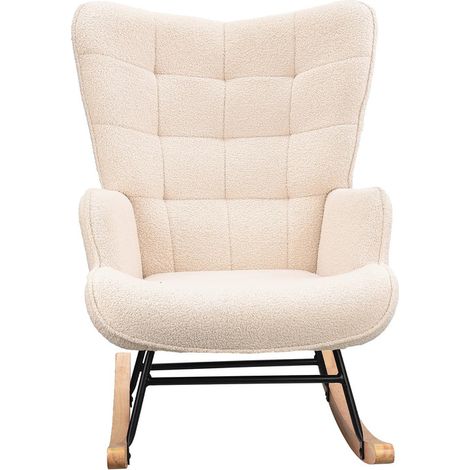 Chaise à bascule confortable style nordique – fauteuil rembourré avec dossier haut – usage intérieur et extérieur,Beige