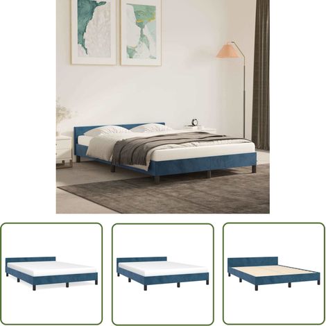 The Living Store Bettgestell ohne Matratze Dunkelblau 140x190 cm Samt - Samt Bettgestell - Doppelbett - Bettrahmen - Boxspringbetten - Luxusbett (1/5)