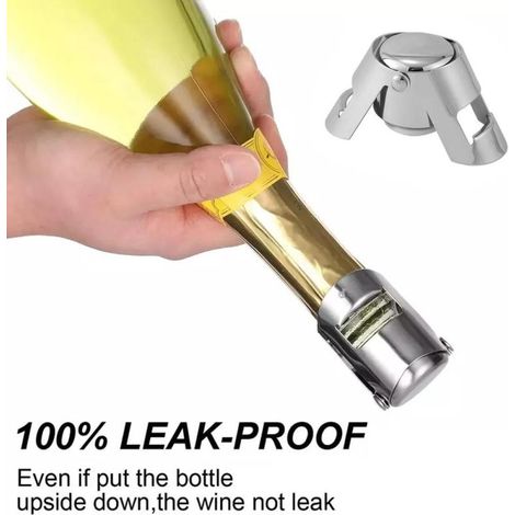 Bouchon champagne acier inoxydable hermétique joint silicone, conserve bulles, lave-vaisselle (1/5)