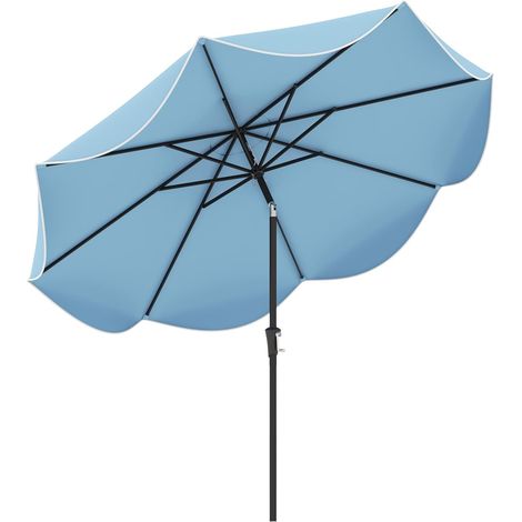 COSTWAY Ombrellone da Giardino 280 cm con Manovella, Ombellone da Spiaggia con Inclinazione a Pulsante, Ombrelone con Tetto Protettivo a 2 Livelli, 8 Stecche (Blu, 280 x 245 cm) (1/5)