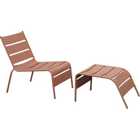 Fauteuil relax de jardin en métal avec repose pieds terracotta - BACA