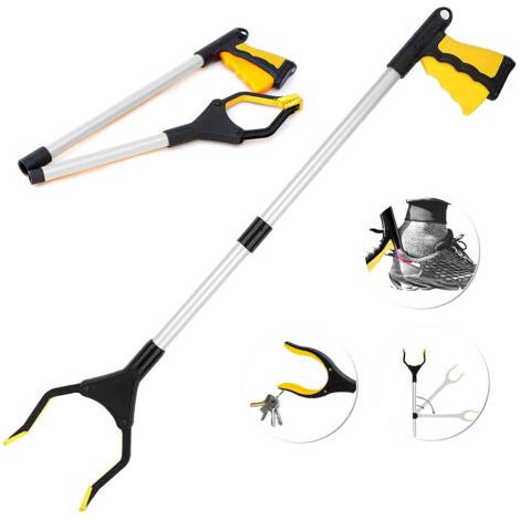 Poignée Attrape-Tout Pliante, 32" Pince Rotative en Caoutchouc, Outils de Ramassage, Outil de Préhension Pliable-Déchets - Jaune (1/4)