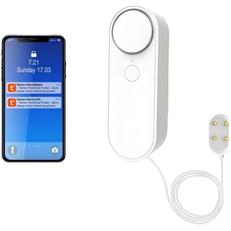 WLAN-Wasseralarm mit App-Benachrichtigungen und 100 dB Alarm – Smart-Home-Gerät für Keller, Badezimmer, Pool, Aquarium, inklusive 6,4 m langem Sensorkabel