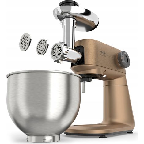 Robot pâtissier multifonction Sencor STM 7630RS Gordon - Pétrin et hachoir à viande - Bol inox 5,5 L - Moteur 1500 W - Champagne (1/3)