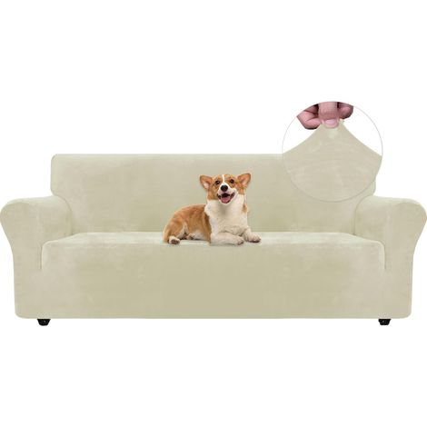 1 Housse de canapé, Tissu velours extensible, Protection animaux, Universel 3 places, Salon