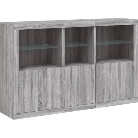 Credenza cassettiera mobile contenitore organizer cucina soggiorno salotto con luci LED Sonoma 162 x 37 x 100 cm grigio 020030054