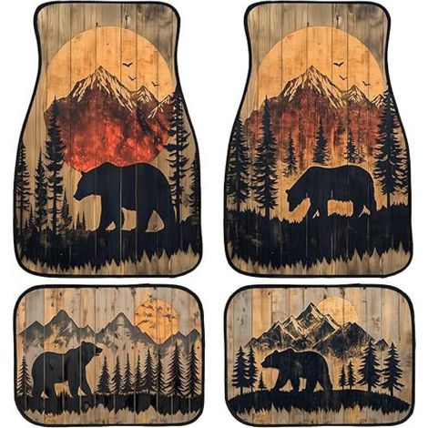 Juego de alfombrillas para coche con estampado de oso (4 piezas), antideslizantes, accesorios universales, compatibles con camiones. (1/5)
