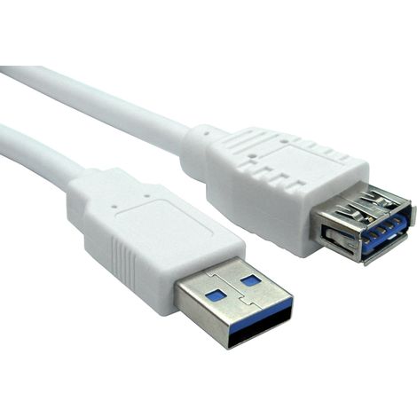 Rallonge USB RS PRO, USB A femelle vers USB-A mâle, Blanc, 1.8m ( Prix pour 1 )