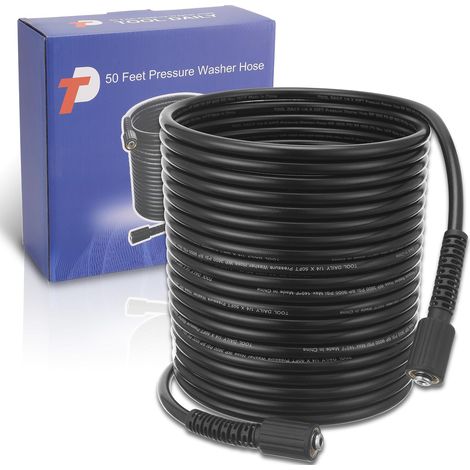 Pressure Washer Hose 15 m x 1/4 Inch M22 14 mm High Pressure Replacement Hose, Replacement Hose Compatible with Most Brands, 250 Bar (1/5)
