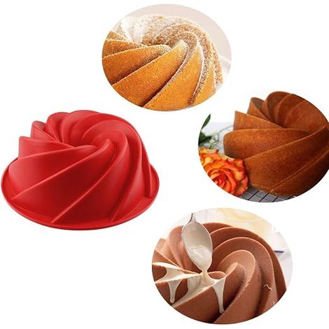 Moule à gâteau rond en silicone rouge de 23,3 cm, motif cyclone, qualité professionnelle, très résistant, antiadhésif. (1/5)
