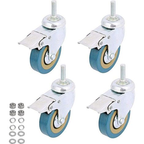Lot de 4 roulettes pivotantes et verrouillables en polyuréthane avec roues pivotantes et verrouillables pour chariots, meubles, porte-outils (tige filetée M10-3) (1/5)