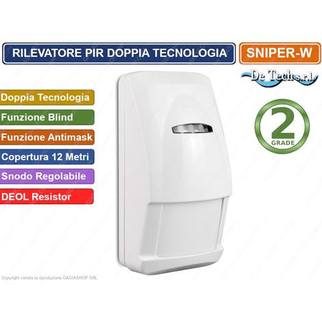 PIR SENSORE RIVELATORE DOPPIA TECNOLOGIA 15 METRI GRADO 2 BLIND ANTIMASK SNIPER-W
