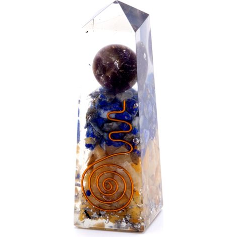 Orgonite Obélisque Power Point Cuivre. Lapis et Aventurine Jaune - 90x25 mm- Vendu par 1 (1/2)