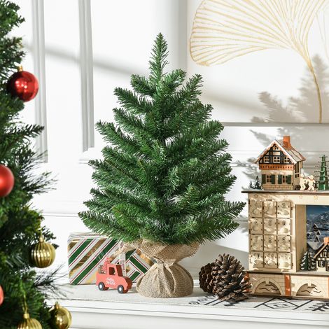 Mini base en béton et jute - sapin de Noël 55 cm avec 50 branches épaisses et aiguilles en PVC réalistes
