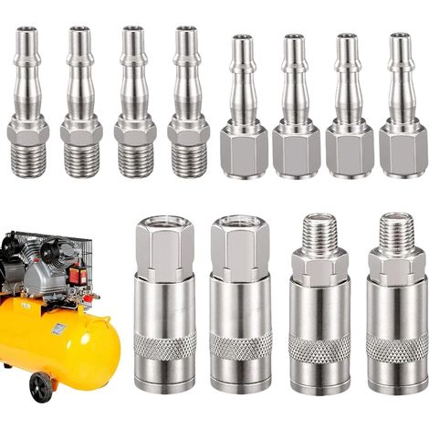 Raccords rapides tuyau pneumatique 12 pièces de tube pneumatique Raccords rapides mâle et femelle pour tuyau pour outils d'atelier, garage, chantier, industrie, automobile, aérographe (1/5)