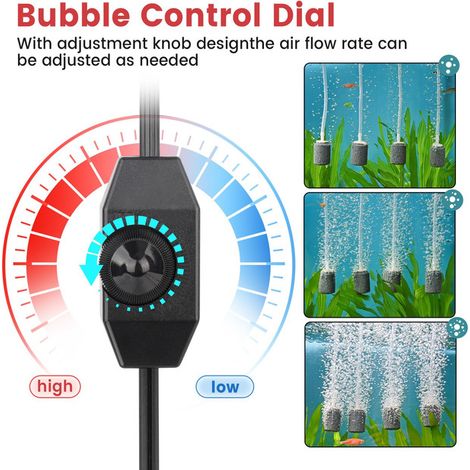 Pompe à Air pour Aquarium Kit d'Aération avec Diffuseur et Clapet Anti-Retour Silencieux Débit Réglable 4 Sorties pour Bassin et Aquarium