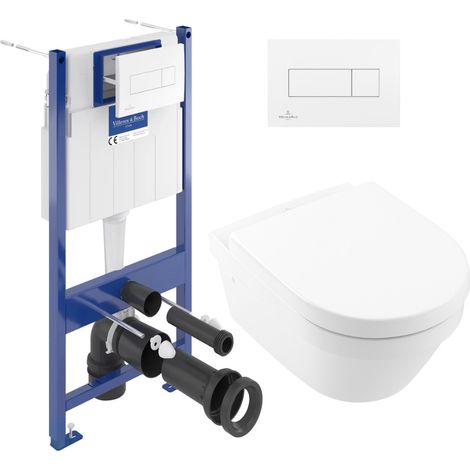 Pack WC Bâti Villeroy & Boch + Cuvette Villeroy sans bride + Abattant Duroplast + Plaque blanche (ViConnectArchi3-2)