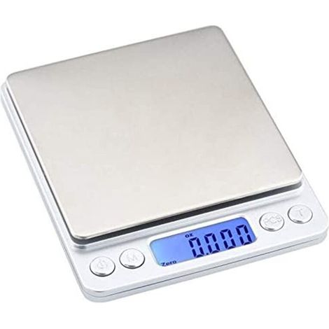 Balance de Précision, 500g/0.01g, Balance de Cuisine, Balance de Précision Cuisine avec Fonction Tare et Compte, Écran LCD Rétroéclairé, 100g de Poids D'étalonnage (Acier Inoxydable&Argent) (1/5)