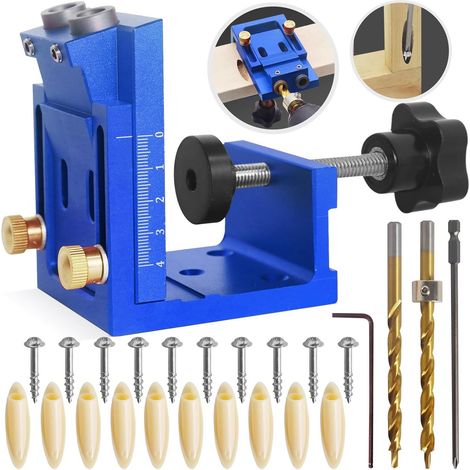 Kit de plantilla de bolsillo ajustable para carpintería, plantilla de bolsillo extraíble azul, con 2 brocas de 9,5 mm, para carpintería y fabricación de muebles (azul)