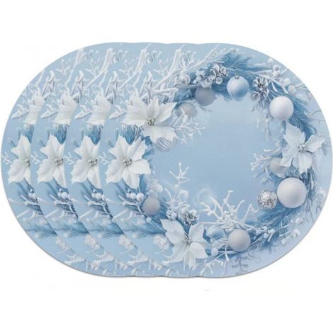Sets de table de Noël ronds, décorés de bonhommes de neige, impression vinyle non imperméable - 37 x 37 cm (lot de 4) - 10
