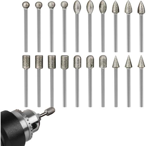 Diamant Fräser Set, Zubehör für Rotationswerkzeuge, Diamant Frässtifte, Diamond Schleifstifte Set, Wird zum Gravieren, Schleifen, Polieren, Gravieren und Bohren von Stein, Glas, 20 Stück (1/5)