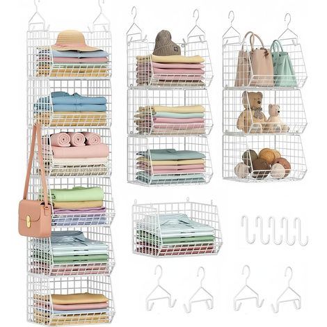 Organisateurs de placard à suspendre à 6 niveaux, étagères de rangement en métal robuste, installation facile, pour vêtements, pulls, chaussures, sacs à main, accessoires (blanc) (1/5)