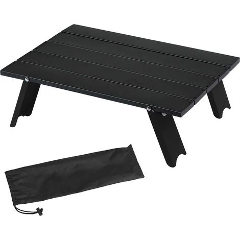 Table pliante ultra-légère en aluminium, construction robuste, très résistante et stable, mini-table de plage pliable, noire et rouge. (1/5)