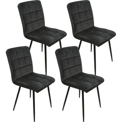 Lot de 4 Chaise de salle à manger, chaises en velours, Siège rembourrée, tissu imitation daim, pieds en métal, charge 120 kg, pour salle à manger, salon, chambre, noir (1/5)