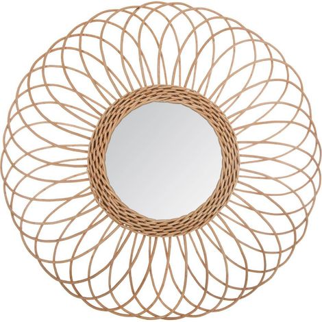 Atmosphera – Miroir en rotin rosace 58 cm – Verre et rotin – Épaisseur 2,5 cm – Pour décoration intérieure moderne et rustique (1/7)