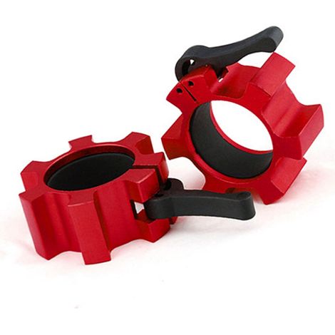 Lot de 2 colliers de serrage pour haltères de 50 mm, en alliage d'aluminium à dégagement rapide, pour musculation et fitness (rouge). (1/5)