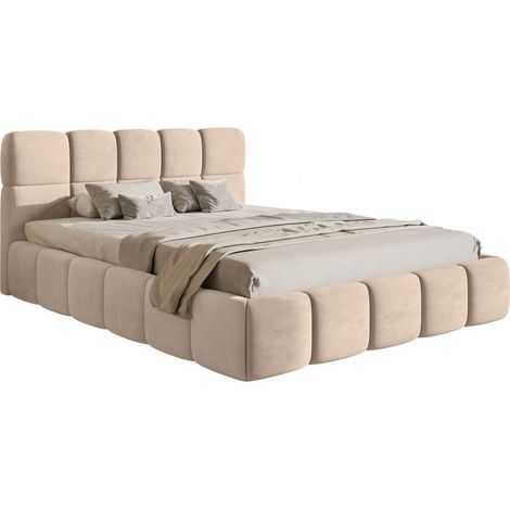 Selsey Cloudy – Polsterbett 120x200 cm, Bettkasten & Lattenrost, Samt Beige (1/5)