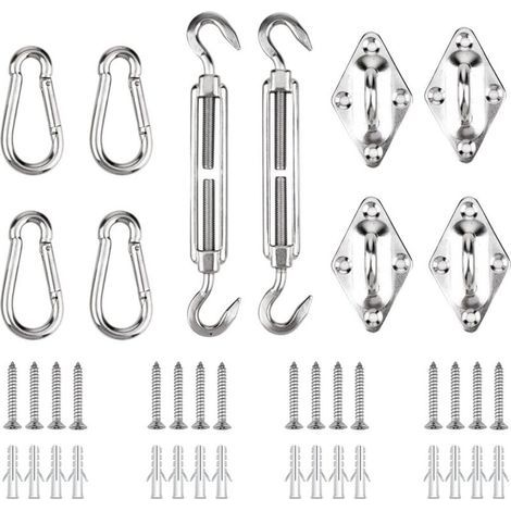 Kit de Fixation pour Voile D'ombrage, Soleil Voile D'ombrage Kit de Fixation pour Triangle et Carré, Rectangle, du Soleil Voile D'ombrage Accessoires de Fixation (en Acier Inoxydable) Google (1/5)