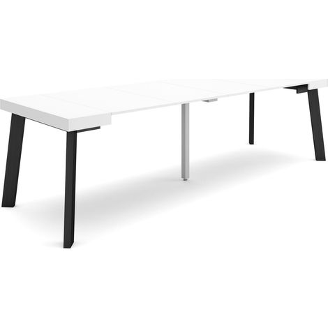 Skraut Home - Table console extensible, Console meuble, 260, Pour 12 personnes, Pieds en bois, Style moderne, Blanc (1/5)