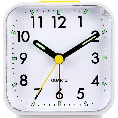 Silent analog alarm clock – Quartz alarm clock without ticking – Gradual alarm volume – Snooze function and night light – White ABS plastic (1/5)
