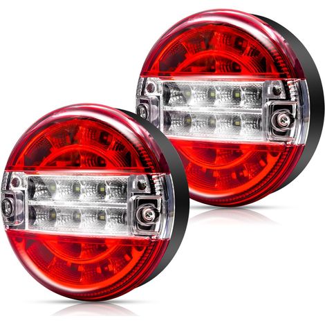 Feux Arrière de Remorque à LED, Rond Hamburger Feux Remorque LED Feu Stop de Frein Lampe Indicateur de Clignotant pour Camion Caravane Remorque, 2PCS