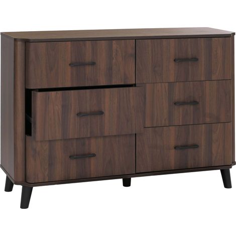 [NON UTILIZZATO] Comò cassettiera HHG-772, credenza, 6 cassetti, MDF 86x120x40 cm, color noce