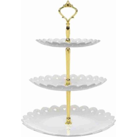 Étagère à Desserts 3 Niveaux Blanc Grand pour Salon, Mariage, Noël - Plateau à Fruits Luxueux en Plastique pour Présentation de Gâteaux (1/5)
