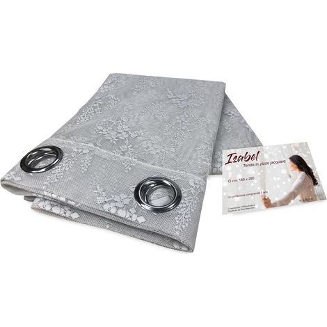 TENDA tendaggio ISABEL grigio cm. 140X280 CONFEZIONATA in PIZZO jacquard (1/4)
