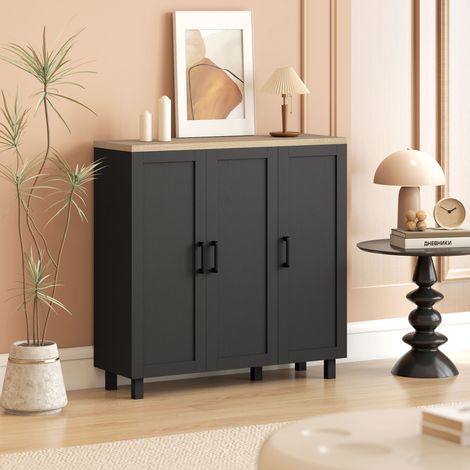 Credenza da soggiorno con 3 ante e ripiani regolabili per cucina e sala da pranzo, stile moderno, 90x30x90 cm, nera. (1/5)