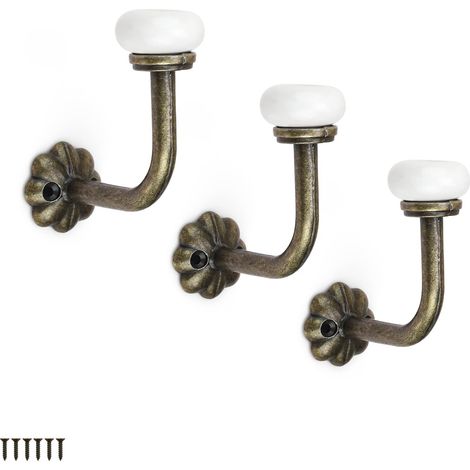 Ensemble de 3 patères, patères rétro, porte-manteau mural en céramique, alliage de zinc avec 6 vis, pour suspendre vêtements et chapeaux.