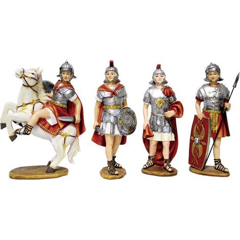 Soldati romani in poli-resina statuine per natività presepe 4 soggetti -11 cm