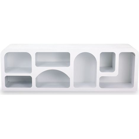 Buffet bas L160cm en bois M.D.F blanc texturé – Design arches troglodyte – Meuble TV ou rangement – Dimensions H50 x P40 cm (1/5)