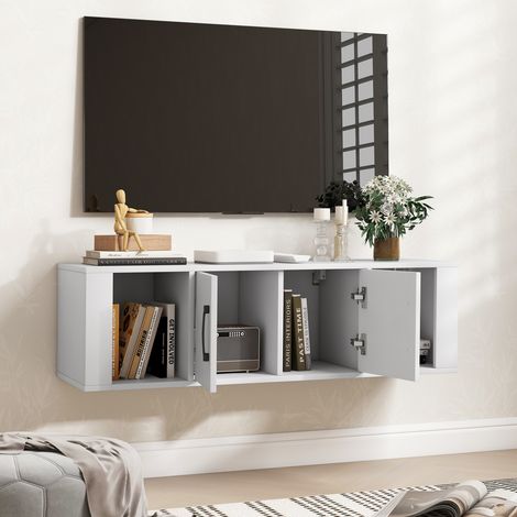 2-door floating storage cabinet, wall-mounted hanging desk with 2 compartments, white (1/5)