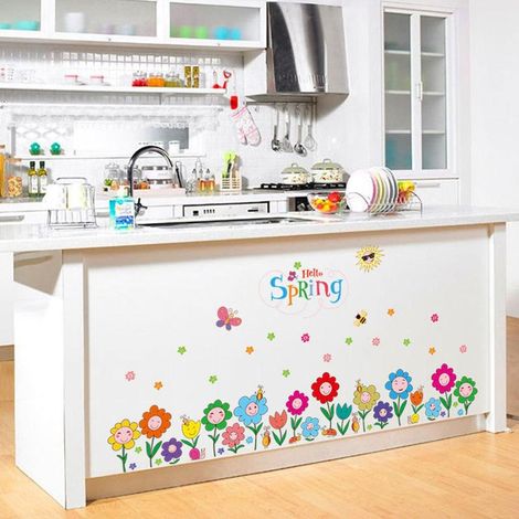 Sticker mural décoratif en PVC motif fleurs et papillons (1/5)