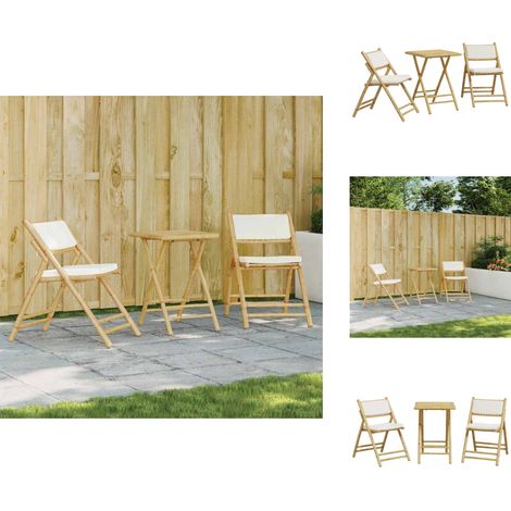 Ensemble de bistro pliante 3 pcs et coussins blanc crème bambou - Meubles De Jardin - Salon De Jardin - Ensemble De Bistro - Mobilier Extérieur - Table Basse (1/5)