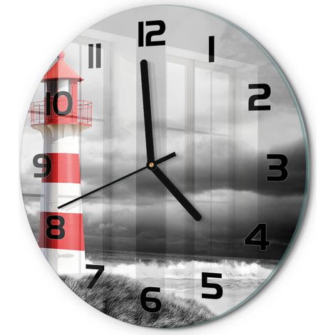 Horloge Murale Ronde Quartz Verre Trempé Design Moderne Salon Chambre Bureau Phare fi 30 cm (1/5)